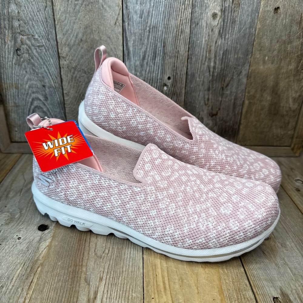 Skechers Go Walk Joy Sensational Day Pink Leopard Slip On Shoes 124793W Wide 8.5